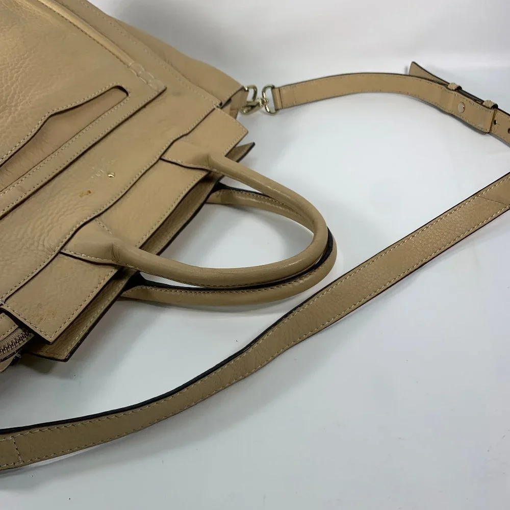 Kate Spade Beige Pebble Grain Leather Large‎ Zip Satchel Shoulder Bag